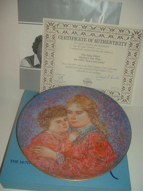 Edna Hibel Mothers Day Erica and Jamie Plate with COA and Box