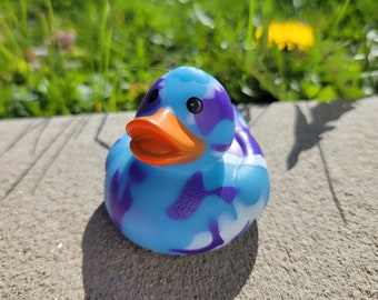 Cool blue tie dye duck. Rubber ducks for jeeping, collecting and ducking.
