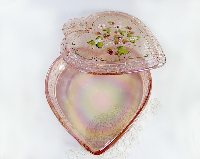 Fenton Covered Dish Hand Painted Heart Shaped Strawberry Etsy