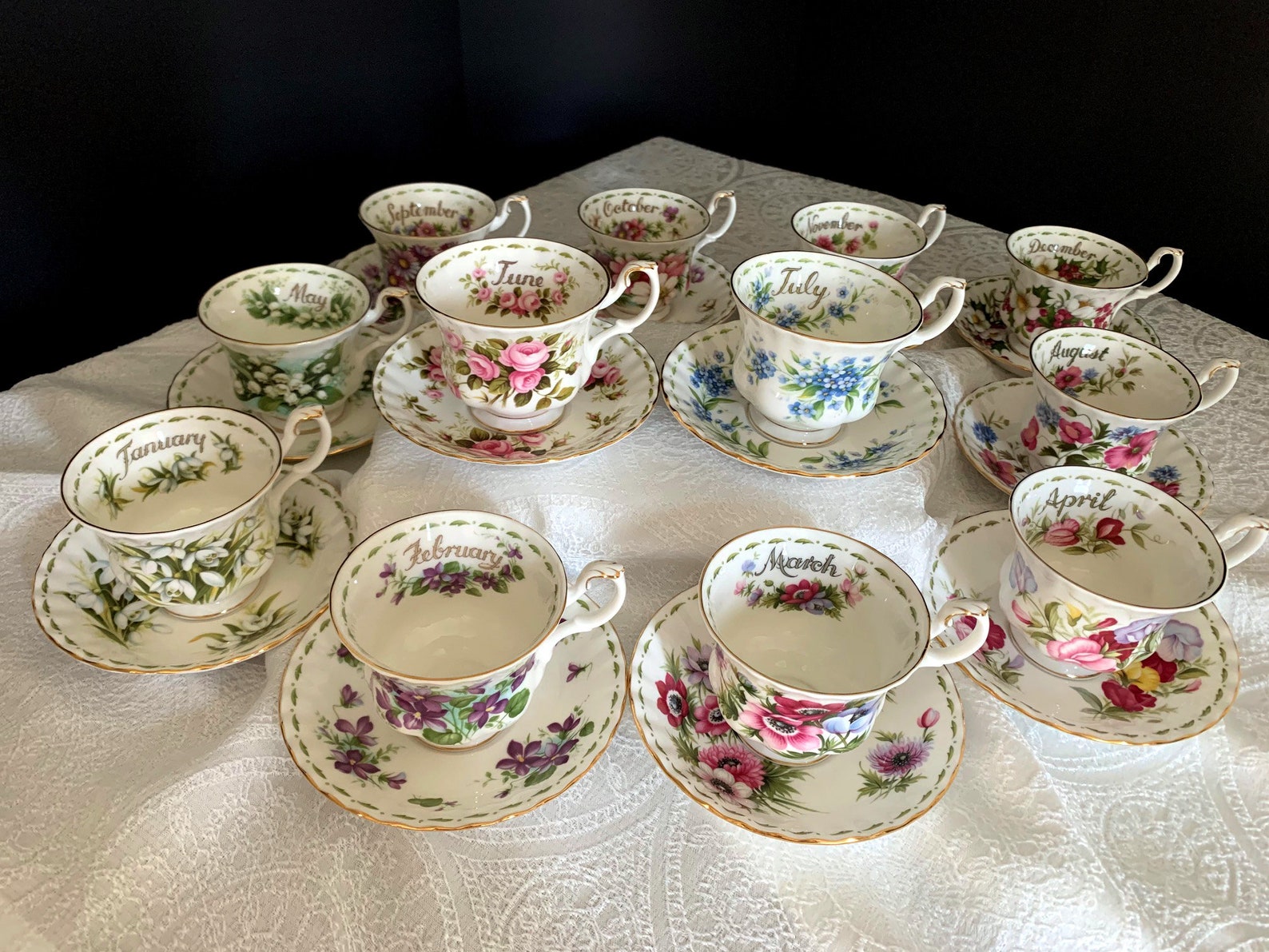 Set of 12 Royal Albert Cups and Saucers Flowers of the Month Etsy