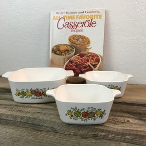 Vintage Corning Ware®, Spice Of Life L&#39;Echalote, Baking Pan, Casserole Pan, Cookware, Set of 3 Casserole Dishes, Vegetable Motif, Oven-Table