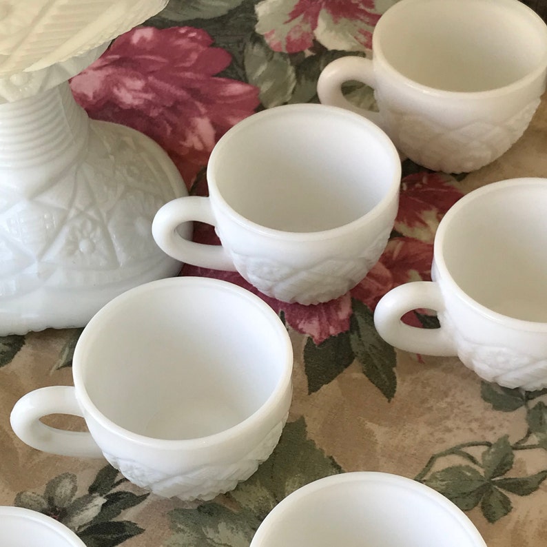 Vintage Bowl Milk White Glass Round Punch Bowl Stand 12 Cups Etsy