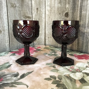AVON Red Cape Cod Goblet, Burgundy Goblet, Glasses, Set of Two, Vintage Goblets, Cape Cod Goblet, Vintage Ruby Red Glasses, Christmas Decor