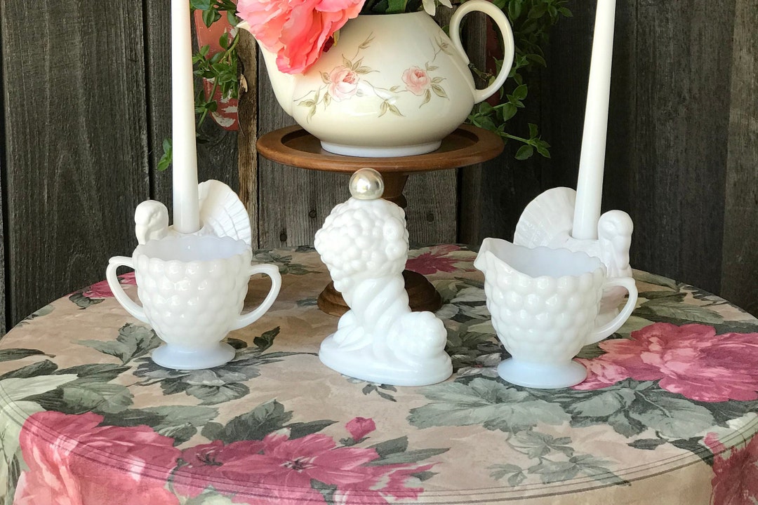 Vintage Sugar & Creamer Bowl Set Classic Hobnail Pattern by Anchor Hocking Table Decor Kitchen