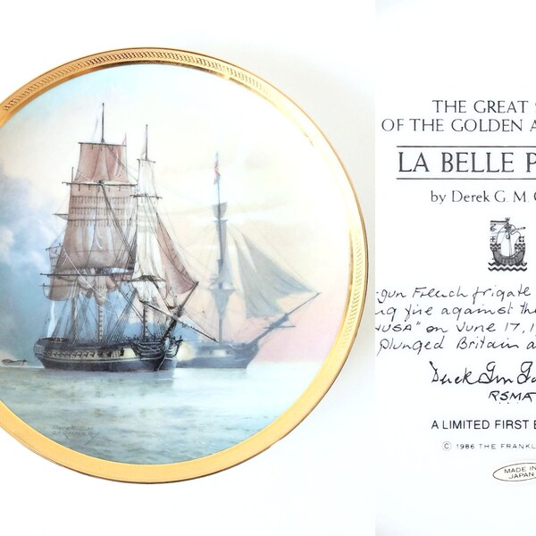 Vintage Nautical Plate 1986 FRANKLIN MINT Great Ship La Belle Poule First Edition Sailboat Decor Gift for Dad Gift for Him War Decor History