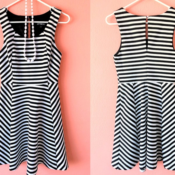 Vintage Striped Mini Dress | XS 90s Minidress | Skater Dress | Striped Tank Dress | EXPRESS Dress | Stretchy Dress | Graphic Dress | xxs xs