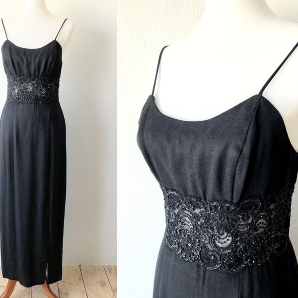 Vintage Glam Slip Dress Lace Wiggle Dress Bodycon Party Dress Empire Waist Dress Classic Black Dress Starlet Dress Glamorous Midi Sz 9/10  M