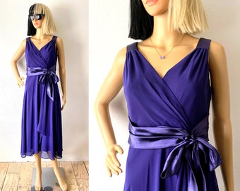 Dark Purple Evening Dress | Chiffon Party Dress | Dress With Bow | EVAN-PICONE | Cocktail Dress | Wedding Guest Dress | Designer Formal Wear