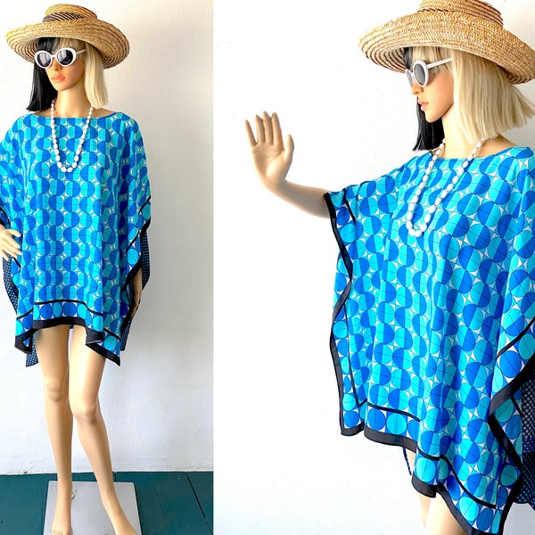 Plus Size Designer Top | Lightweight Poncho Blouse | Flowy Top | Summer Cover-up | Circle Print Top | Beachwear | Vacation Top | Resortwear