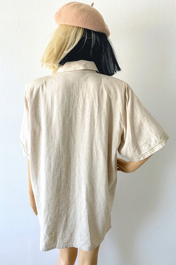 Vintage Linen Button Up Blouse | Butterfly Blouse… - image 5