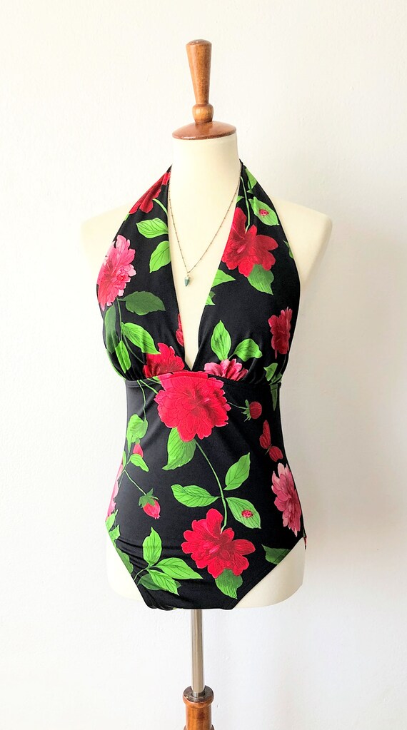 Vintage Deep V Swimsuit | Sexy Floral Bathing Sui… - image 9