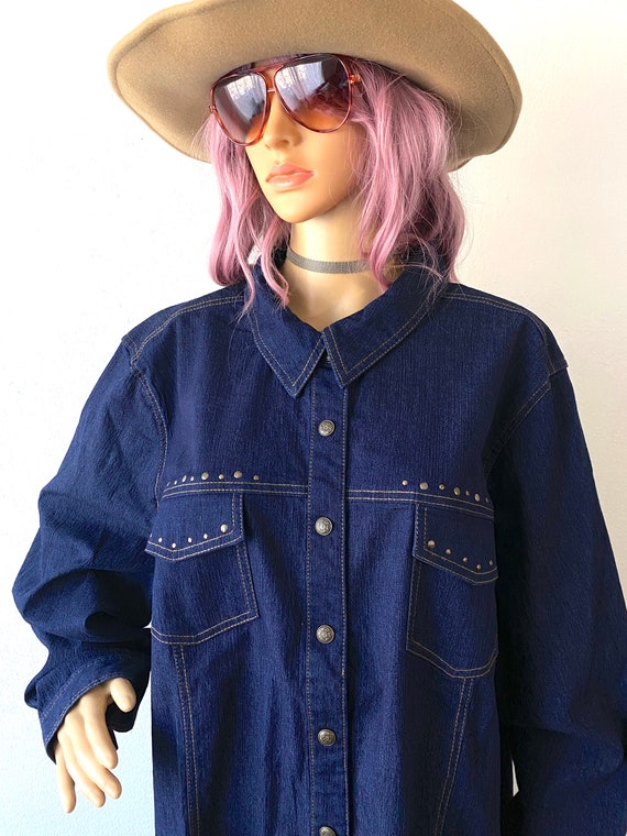 Vintage Plus Size Denim Shirt Jean Button Up Shir… - image 4