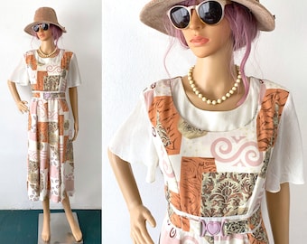 Vintage 90s Mixed Print Dress Artsy Dress Unique Dress Quirky Fashion Granny Dress Shabby Chic Hipster Indie Grunge Librarian Secretary L XL