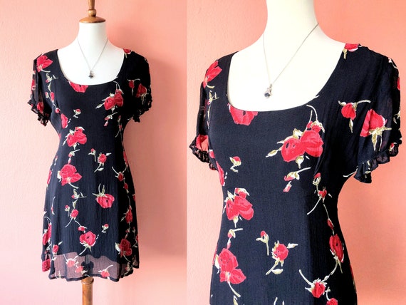 Vintage 90s Floral Dress Grunge Dress Babydoll Dre