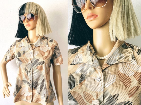 Vintage 70s Polyester Blouse | Point Collar Blous… - image 1