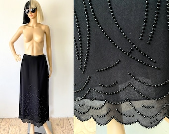 Long Black Formal Skirt | Skirt with Slit | Dressy Skirt | Beaded Maxi Skirt | Party Skirt | Fancy Skirt | Goth Skirt | Scalloped Hem Skirt