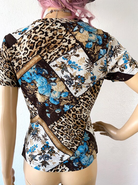 Y2K Mesh Fitted Top Mixed Print Leopard Cheetah B… - image 4