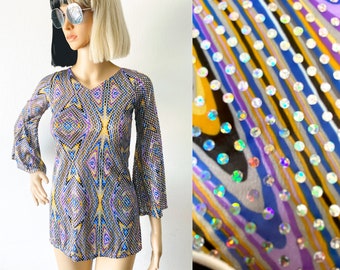 Psychedelic Top | Groovy Blouse | Metallic Top | Rave Fashion | Disco Top | Bell Sleeve Blouse | Swirl Print Top | Sexy Blouse | Funky Top