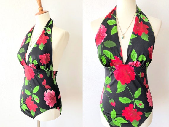 Vintage Deep V Swimsuit | Sexy Floral Bathing Sui… - image 1