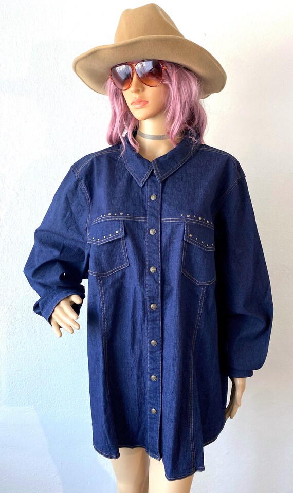 Vintage Plus Size Denim Shirt Jean Button Up Shir… - image 3