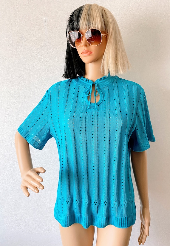 Vintage Short Sleeve Knit Sweater | Retro Knit To… - image 2