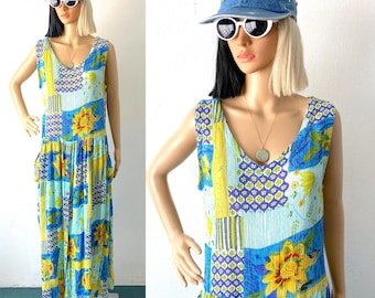90s Patchwork Rayon Sundress | BILA Crinkle Gauze Maxi