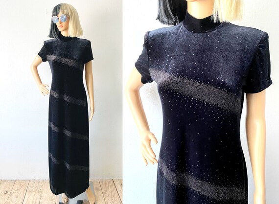 Vintage Black Velvet Gown | Jessica Howard Glitter Maxi Dress - Etsy Vintage Black Velvet Gown | Jessica Howard Glitter Maxi Dress - Etsy