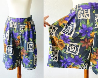 Vintage High Waisted Shorts | 90s Bermuda Shorts | Baggy Shorts | Wide Leg Shorts | Elastic Shorts | Tropical Shorts | 80s Floral Shorts |