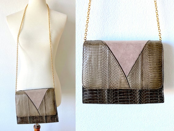 Vintage Crossbody Purse Faux Snakeskin Purse Beige Brown Purse Boxy Purse Gold Chain Strap Purse Cocktail Purse Fancy Purse Etsy