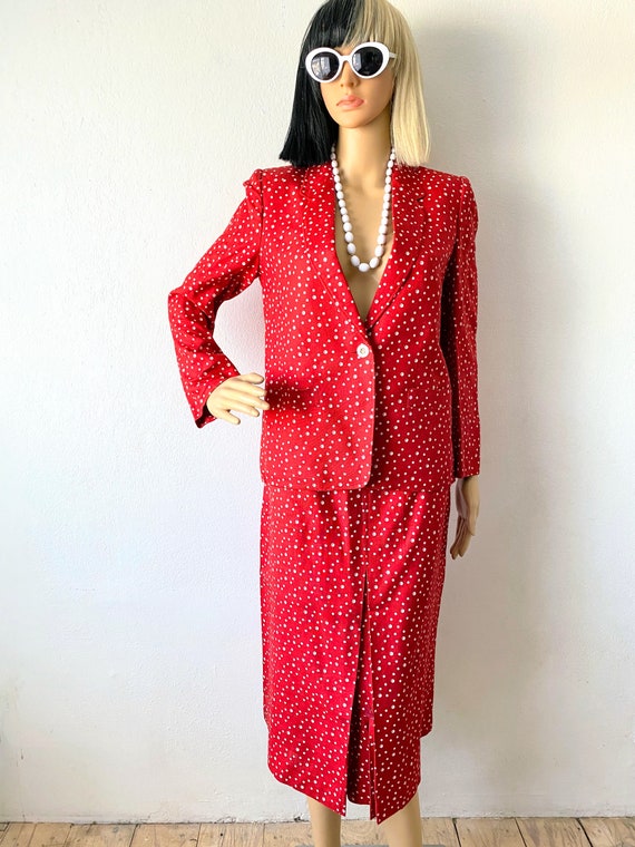 Two Piece Dress Suit | Polkadot Skirt & Blazer Se… - image 4