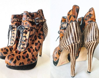 SAM EDELMAN Boots | Size 5 Stiletto Boots | Animal Print Boots | Fur Boots | High Heel Boots | Sexy Boots | Designer Boots | Party Shoes  XS