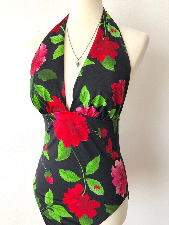 Vintage Deep V Swimsuit | Sexy Floral Bathing Sui… - image 7