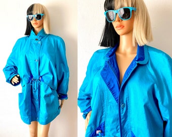 80s Oversized Blue Windbreaker | Retro Streetwear Jacket