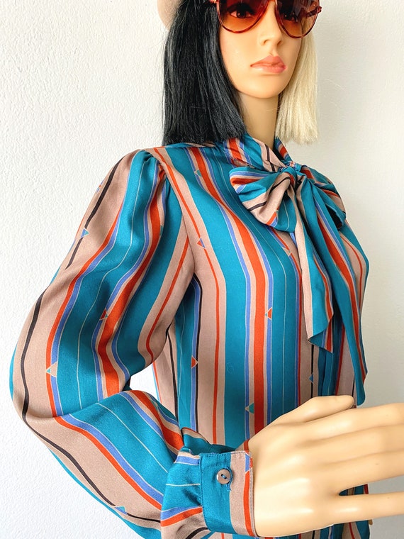 Vintage Pussy Bow Blouse | Tie Neck Blouse | 70s … - image 8