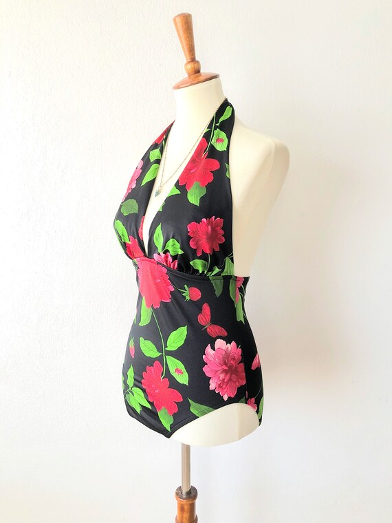 Vintage Deep V Swimsuit | Sexy Floral Bathing Sui… - image 5