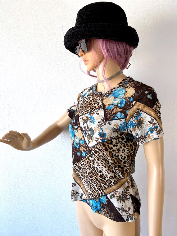 Y2K Mesh Fitted Top Mixed Print Leopard Cheetah B… - image 6