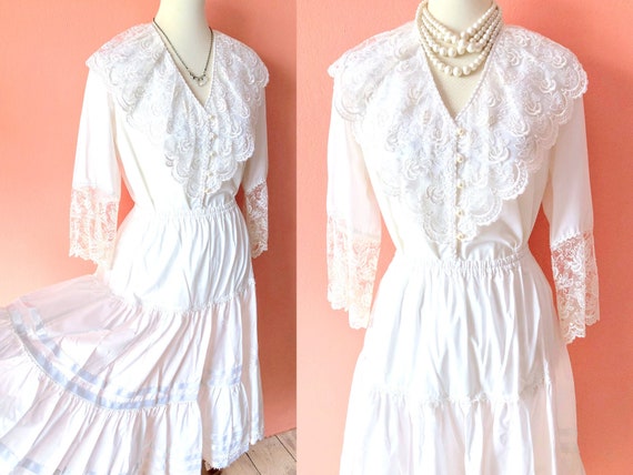 Vintage White Prairie Dress Boho Wedding Dress Ivo