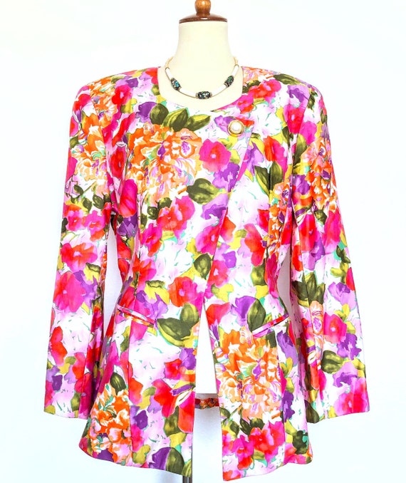 Vintage 80s Floral Blazer / MAGGY LONDON Blazer /