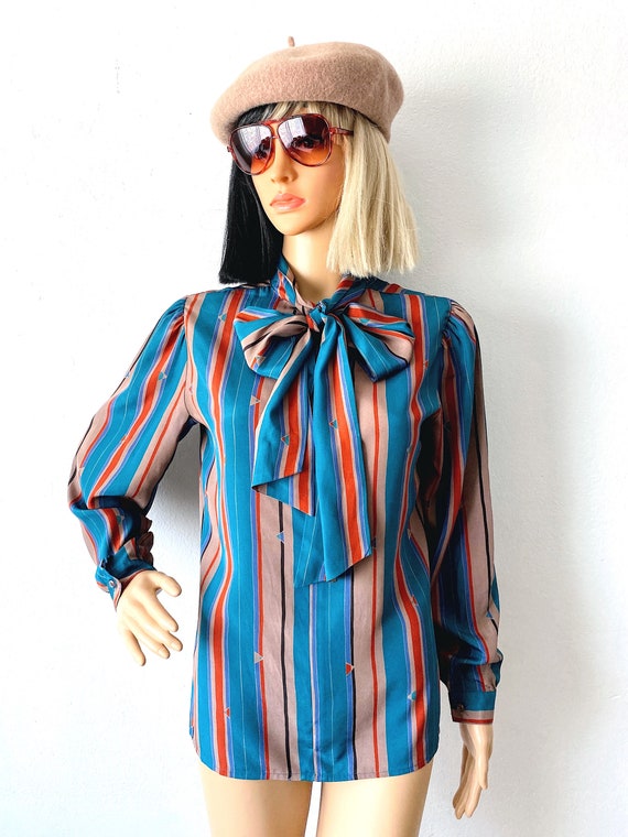 Vintage Pussy Bow Blouse | Tie Neck Blouse | 70s … - image 2