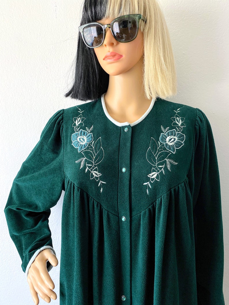 Vintage Embroidered Fleece Robe VANITY FAIR Dark Green Etsy