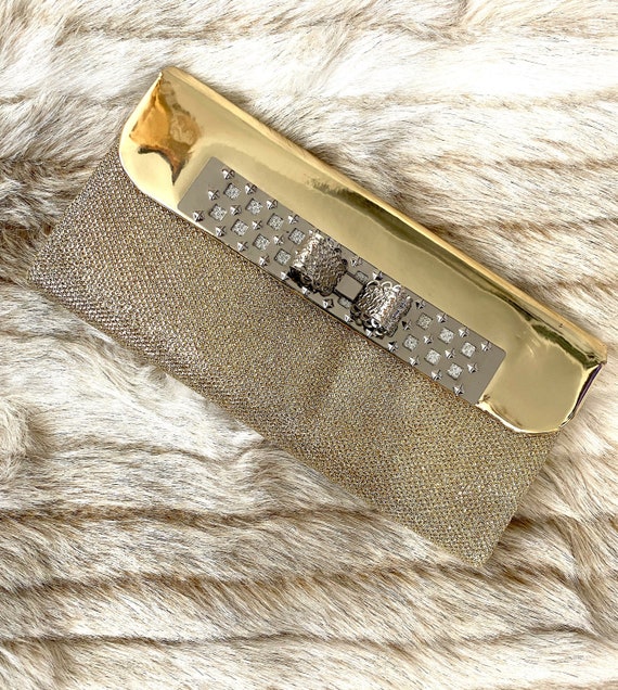 Vintage Gold Clutch Bow Clutch Party Purse Glitter