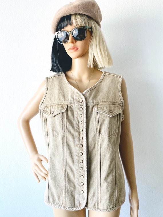 Vintage Denim Vest | Beige Vest | Tan Vest | Khak… - image 2