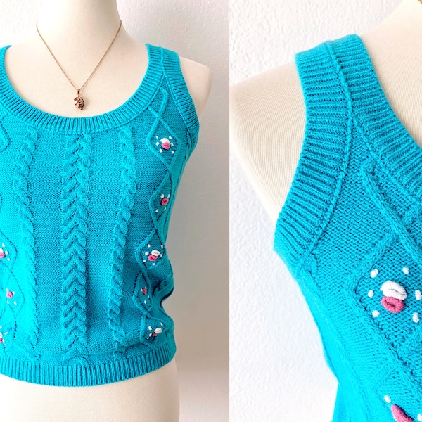 Vintage Sweater Vest | Turquoise Sweater | Pullover Knit Sweater | Turquoise Sweater | Preppy Sweater | Hipster Sweater | Indie Fashion XS S