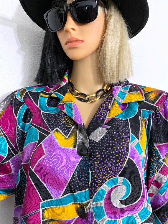 Vintage 90s Colorful Jacket | Silky Jacket | Boxy… - image 7