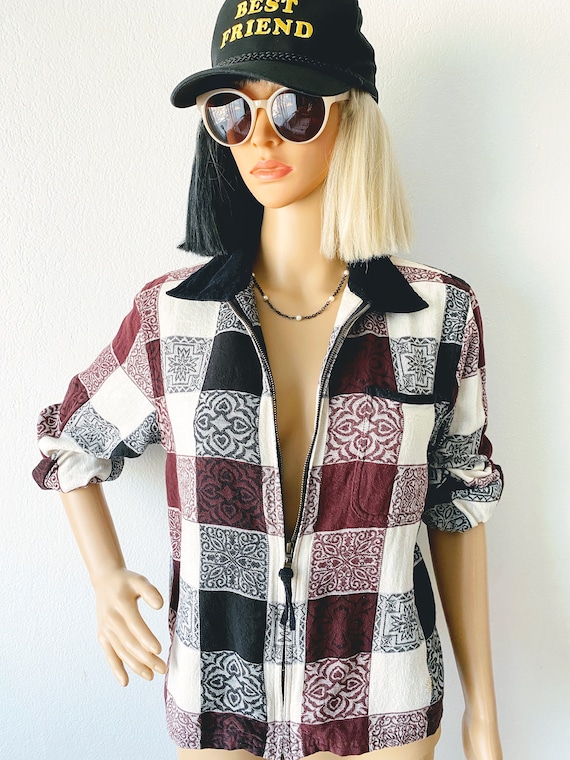 Vintage Patchwork Top | Tile Print Top | Zipper B… - image 3