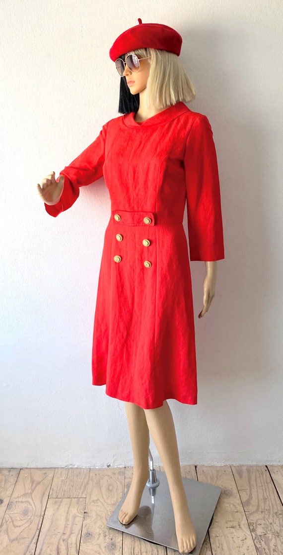 Vintage Bright Red Dress | 60s Dress | Retro Dres… - image 6