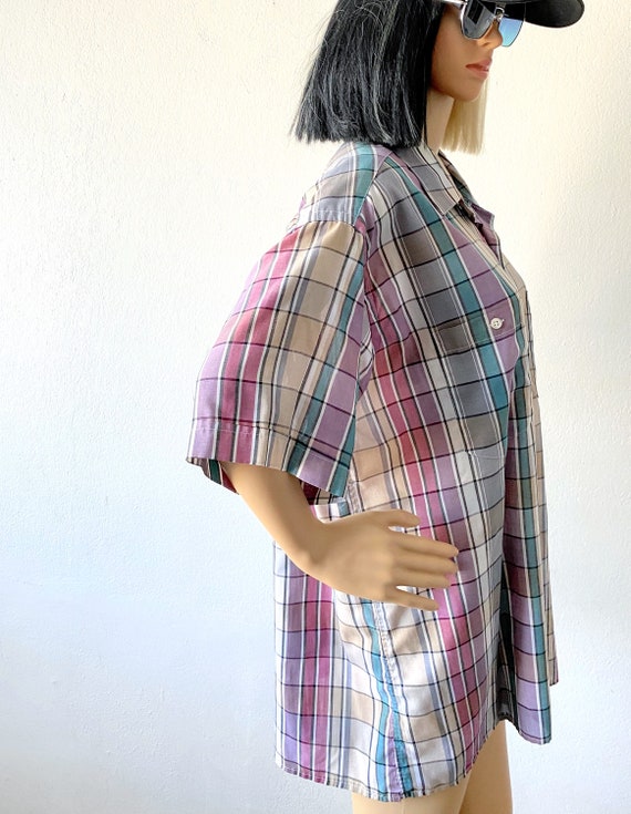 Vintage Plaid Short Sleeve Button Up Shirt | Boyf… - image 6