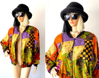 Vintage 90s Multicolored Jacket | Mixed Print Jacket | Colorful Jacket | Shoulder Pad Jacket | Funky Jacket | Artsy Jacket | Quirky Jacket L