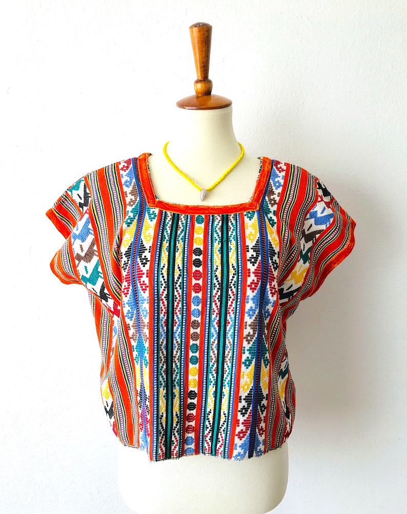S Ethnic Woven Top Handmade Guatemalan Top Colorful Top Ethnic Tunic Top Tapestry Blouse Embroidered Huipil Top Mexican Blouse