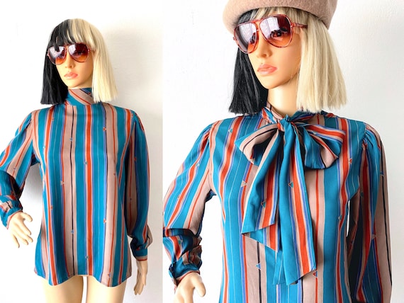 Vintage Pussy Bow Blouse | Tie Neck Blouse | 70s … - image 1